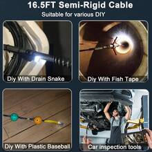 1pc Industrial Endoscope Borescope Camera With Light, 4.3" HD LCD Screen, 8 LED Lights, 16.5ft Semi-Rigid Cable, USB Rechargeable - For Auto Repair, Plumbing, Sewer Inspection, Sewer Inspection Tool, Robust Design, Durable Construction