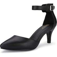 Women's IN3 D'Orsay Pumps Low Kitten Heels For Women Dress Shoes Pointed Closed Toe Wedding Bride Ankle Strap Dressy Silver Black Nude White Gold Heels For Women-2025 - 黑浦 - 查看 1