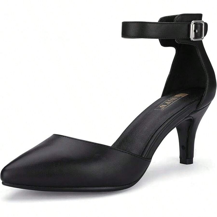 Women's IN3 D'Orsay Pumps Low Kitten Heels For Women Dress Shoes Pointed Closed Toe Wedding Bride Ankle Strap Dressy Silver Black Nude White Gold Heels For Women-2025 - 黑浦 - 查看 1