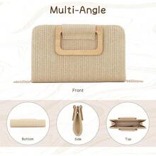Straw Clutch Purses Women Summer Beach Bag Woven Evening Handbags Top Handle Shoulder Bag Vacation - 卡其色 - 查看 3