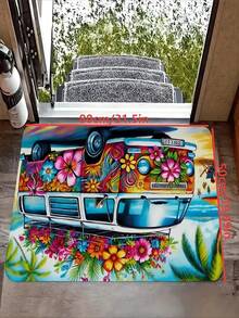 1pc New Summer Camping Van Theme Doormat, Suitable For Living Room, Bedroom, Indoor - Machine Washable - Flannel Material, Delicate Wrap, Skin-Friendly, No Pilling, Water-Resistant Easy Care, Odorless - Ideal For Home Decor, Room Decor, Living Room Carpet, Bedroom Carpet, Bathroom Carpet, Kitchen Carpet, Area Rug, Hotel Decor - Area Rug, All Season Use.