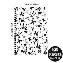 优雅的黑色蝴蝶结螺旋笔记本 - 高品质学院横格纸，5.5 英寸 X 8.3 英寸，非常适合学校、办公室或送礼，独特的蝴蝶结设计，非常适合学生、教师和专业人士，学校用笔记本 - A - 查看 2