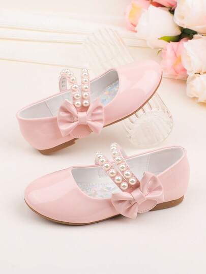 Girls' Fashion Pink Lolita Bow Flats, Versatile Classic Dress Shoes For Elegant Occasions, Suitable For Toddlers, Little Girls, And Big Girls
