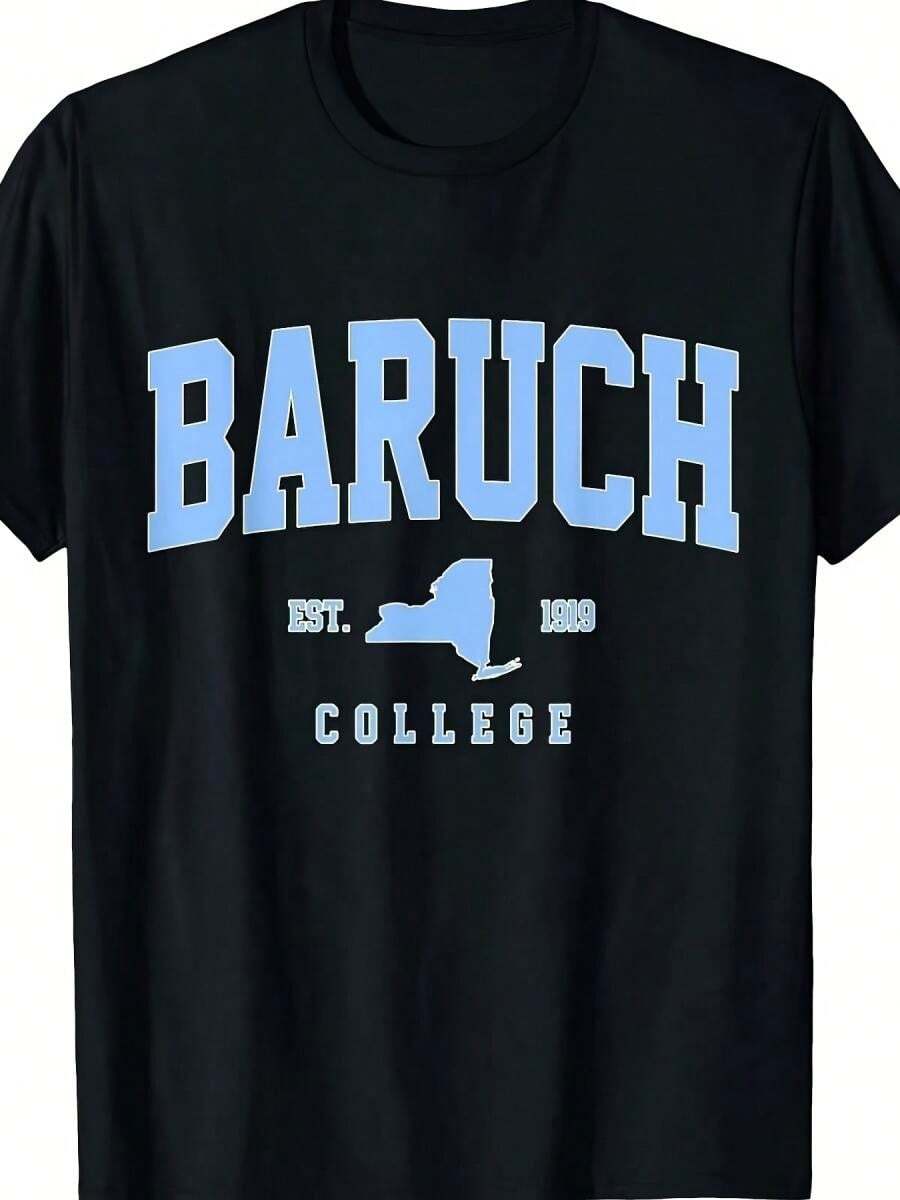 Baruch Arch Vintage Retro College Athletic Sports Outfits T-Shirtheavy-Duty Pure Cotton T-Shirt, Fashionable And Comfortable Wo's Cotton T-Shirt, Suitable For Weekends, Travel, Shopping, Outdoor Activities Or Leisure, High-Quality Durable Fabric Suitable For All Seasons, Fashionable Top, - 黑色 - 查看 1