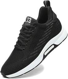 Men Elevator Sneakers Invisible Height Increasing 2.4 Inches Taller Elevator Sports Women Mesh Breathable Outdoor Casual Lace Up Fashion Shoes-2025 - 黑色 - 查看 1