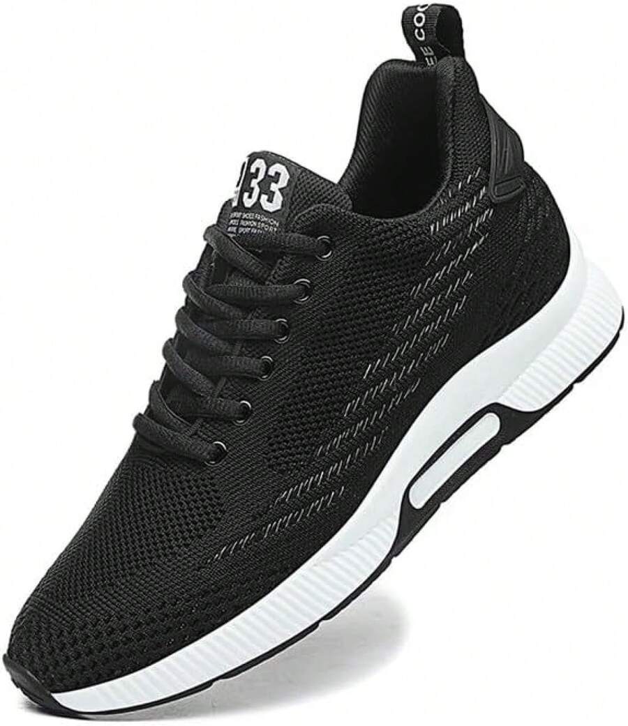 Men Elevator Sneakers Invisible Height Increasing 2.4 Inches Taller Elevator Sports Women Mesh Breathable Outdoor Casual Lace Up Fashion Shoes-2025 - 黑色 - 查看 1
