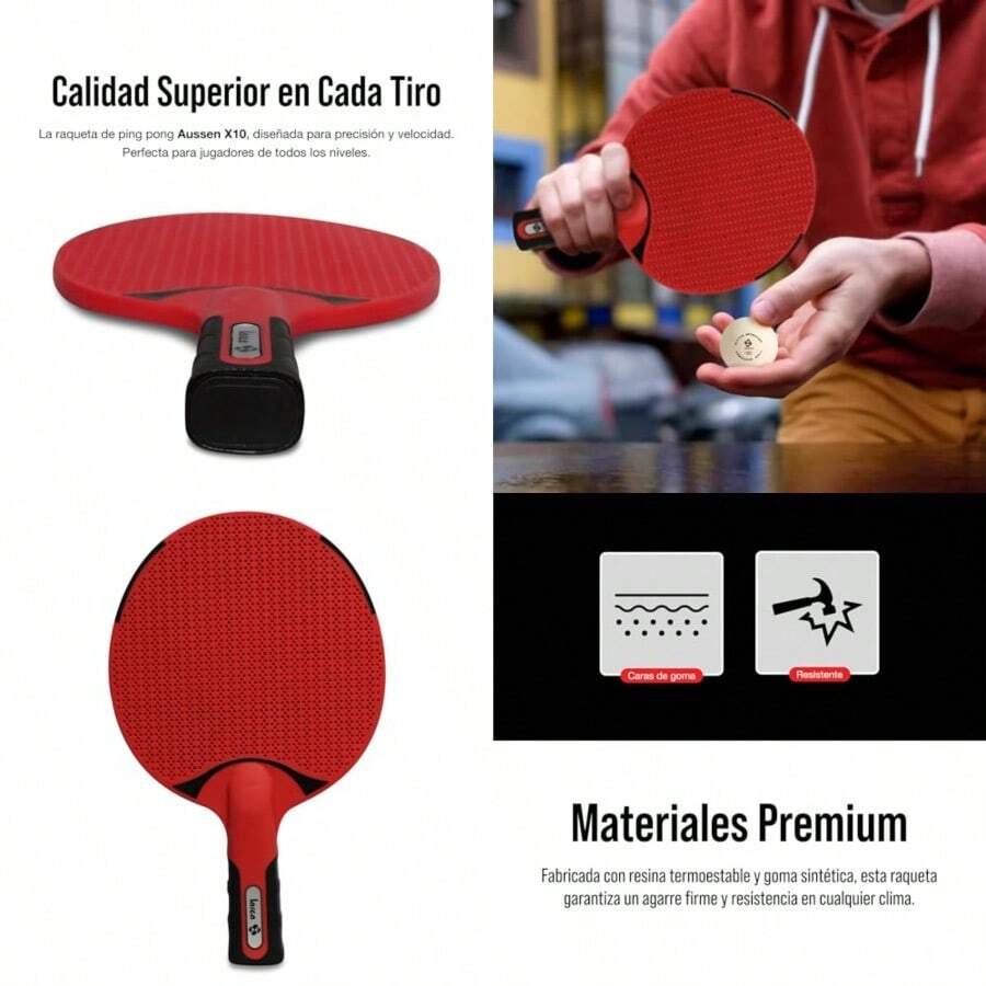LARCA Raqueta de Ping Pong Profesional de Resina Termoestable Resistente a Cualquier Clima Mayor Control y Velocidad en Tus Juegos Tennis Paddle Tenis de Mesa Ping Pong Color Rojo Aussen X10 - como en la foto - Ver 1