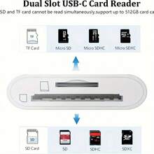 Lector de tarjetas SD tipo C de 2 en 1 con doble ranura, adaptador de lector de tarjeta de memoria SD/TF tipo C para teléfonos/tabletas Android, transferencia rápida de fotos y videos - Blanco - Ver 5