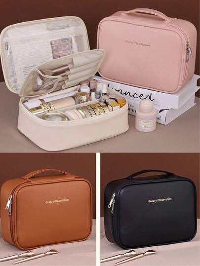 1 pieza Bolsa de maquillaje de viaje, organizador de cosméticos portátil, bolsa de almacenamiento de brochas de maquillaje desmontable de gran capacidad y múltiples capas, adecuada para productos de belleza, viajes de negocios, hogar, playa, turismo, regalo para novia/mamá, artículos esenciales de baño, vuelta al cole, bolsa de maquillaje, estuche de maquillaje, esencial de viaje, gran capacidad, bolsa de maquillaje grande