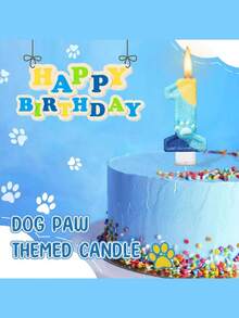 蓝黄相间的狗爪印、猫爪印、数字0-9宠物纪念日、生日派对蛋糕装饰蜡烛 - 彩色 - 查看 6