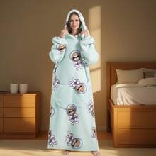 Hooded Robe Sweatshirt, Oversized Plush Cloak Style Loungewear, Warm & Cozy Unisex Sherpa Bathrobe For Home, Office, Study, Winter