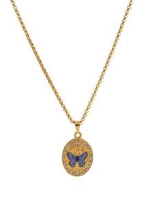 1件时尚复古椭圆形镶嵌锆石心形玫瑰蝴蝶天鹅蜻蜓石榴蛇不锈钢金吊坠项链，18k镀金，彰显个人魅力，适合女性日常佩戴、社交和宴会盛装，也可作为护身符项链佩戴，参加音乐节。女士珠宝。 - 金色 - 查看 7