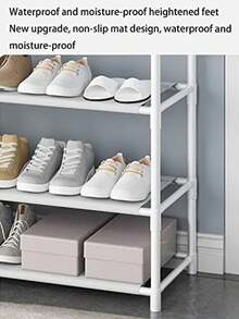 1pc Household Assembled Space-Saving 4-Tier/5-Tier Metal Clothes Hanger & Shoe Rack - Sturdy, Durable Multi-Function With 8 Hooks And Shelves, Suitable For Entryway, Bedroom, Bathroom - Easy To Assemble - Multicolor - View 3