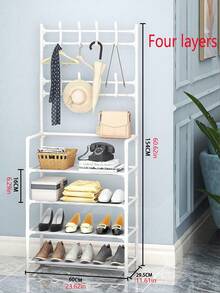 1pc Household Assembled Space-Saving 4-Tier/5-Tier Metal Clothes Hanger & Shoe Rack - Sturdy, Durable Multi-Function With 8 Hooks And Shelves, Suitable For Entryway, Bedroom, Bathroom - Easy To Assemble - Multicolor - View 9