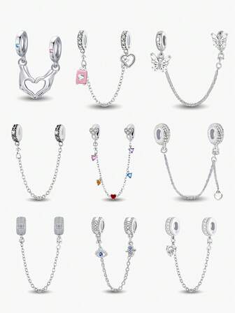 1PC 925 Sterling Silver Multi-Color Decorative Safety Chain Suitable For Bracelets DIY Women's Jewelry