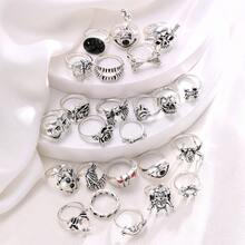 24 Pieces/Set Of Dark Style Hip-Hop Skull Spider Card Exaggerated Retro Rings, Punk Style Rings, Can Be Stacked And Matched By Yourself, Suitable For Wearing At Theme Events And Gatherings - 彩色 - 查看 3