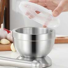 18/8 Stainless Steel Mortar And Pestle Set For Grinding Spices, Crushing Pills, And Pulverizing Herbs, With Italian Pesto Bowl, 1.5-Cup Capacity (350 Ml) - Silver - View 2
