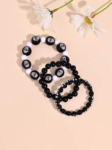 3pcs/Set Horror Cool Colorful Skull Head Elastic Beaded Bracelets For Women, Men, Party