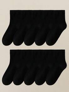 10 Pairs Solid Color Breathable Moisture-Wicking Sports Socks, Spring/Summer - Black - View 10