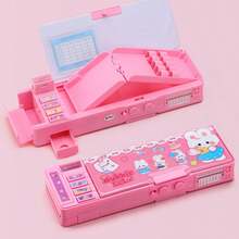 1个密码锁文具盒，双层多功能水豚卡通可爱铅笔盒，防水耐用防刮高品质男女通用学习用品收纳盒，附赠文具袋