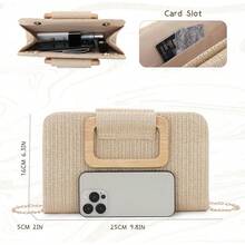 Straw Clutch Purses Women Summer Beach Bag Woven Evening Handbags Top Handle Shoulder Bag Vacation - 卡其色 - 查看 2