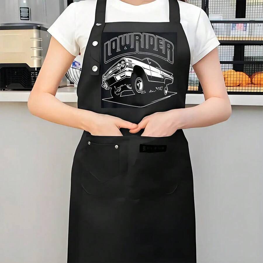 1pc Heavy-Duty Apron - Black With Bold White Lettering, Easy-Clean Polyester Apron For Home Kitchen, Restaurant, Food Truck, Professional Chef - Ideal For Cooking, Baking, Catering - Durable & Washable Apron For Chefs & Home Cooks, Baking Accessory, Stylish Kitchenwear, Highquality Material, Restaurant Staff - AZX0001 - View 1
