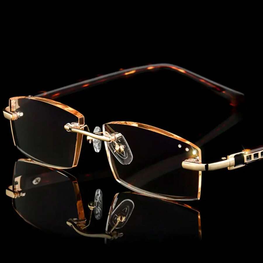 Men's Luxury Frameless Reading Glasses - Hollow Frame, Prescription Degree, Easily Wearable For Nearsightedness, Suitable For Daily And Formal Occasions - Ideal Birthday/Anniversary Gift, Exquisite Design, Comfortable Fit - 金色的 - 查看 1