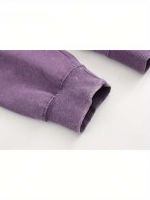 400G Heavyweight Washed Hoodie - Minimalist Solid Color - Streetwear Essential Versatile Daily Wear - Purple - View 5