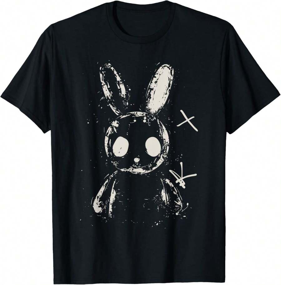 Creepy Cute Bunny Rabbit Alt Goth Grunge Horror Aesthetic T-Shirt, Small - 黑色 - 查看 1