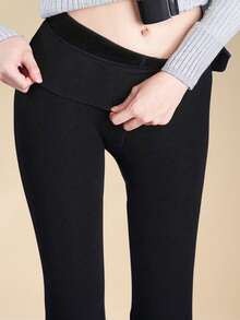 YXY 200克女士黑色保暖内衬紧身裤，保暖舒适，百搭通勤七分裤，适合秋冬季节穿着，舒适保暖 - 黑色 - 查看 3