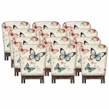 2/4/6 piezas Fundas de silla con estampado de mariposa de lino, adecuadas para decoración del hogar, sala de estar, comedor, jardín, hotel, fiesta, material de poliéster lavable