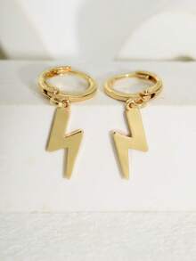 زوج من أقراط قلادة الهلال والبرق المطلي بالذهب عيار 18 قيراط بتصميم بسيط وأنيق، مناسب للنساء للاستخدام اليومي والتنقل والعطلات والحفلات والسفر كهدية