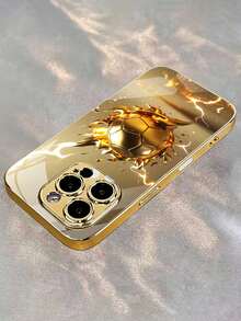 1 pieza Funda de teléfono de vidrio con patrón de balón de fútbol chapado en oro, compatible con Apple 17 Air/17 Pro Max/16/16 Pro/16 Pro Max/16 Plus/15/15 Plus/15 Pro/15 Pro Max, 14/14 Plus/14 Pro/14 Pro Max, 13/13 Pro/13 Pro Max, 12/12 Pro/12 Pro Max, 11/11 Pro/11 Pro Max, XR/Xs/Xs Max, funda protectora de vidrio de cobertura completa, accesorio de teléfono