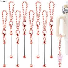 8/15pcs Beaded Pendant With Chain, Blank Beading Stick, DIY Craft - Suitable For Cup Charm, Bag Decor, Keychain And Jewelry Making, DIY Gifts