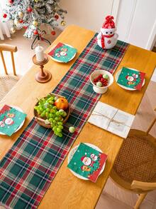 1pc Vintage Green Plaid Table Runner, Woven Rectangular Tablecloth, Washable, Suitable For Sideboard, Shoe Cabinet, Dining Table, Home Decor, Room Decor, Farmhouse, Kitchen, Dining Room, Party, Holiday, Christmas, New Year, Autumn Decoration - Green - View 7