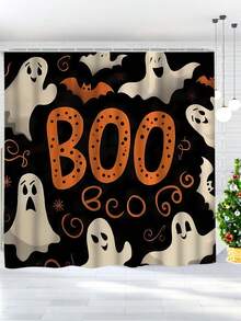 1 Set Ghost Halloween Print Shower Curtain - 1/4 Piece Shower Curtain Set With 12 Hooks - Waterproof, Non-Slip Bath Mat, Toilet Seat Cover And U-Shaped Carpet Bathroom Shower Curtain Set - Machine Washable Cartoon Bathroom Decor Curtain Set, This Is A Set Of Christmas Decorative Bathroom Supplies Suitable For All Seasons, And Is The Perfect Christmas And Halloween Gift Series For Friends And Family - Multicolor - View 16