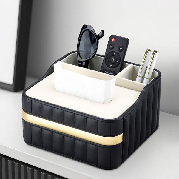 صندوق متعدد الوظائف لمناديل الورق، صندوق تخزين جهاز التحكم عن بعد، صندوق منظم فاخر للمكتب، مناسب للغرفة المعيشية والنوم وطاولة القهوة - هدية عيد