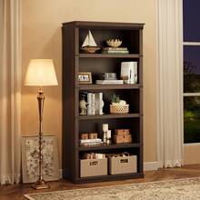 3/5 Tier Bookcase,Bookshelf With Open Display Storage Shelves,Floor Standing Unit,Wooden Low Book Case For Home Office Living Room Bed Room - 67"*31" Cereza oscura - Ver 1
