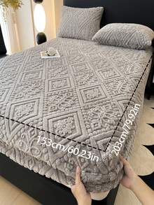 1pc Faux Lambswool Bed Sheet, Bedding, Bed Cover, Flat Sheet, Mattress Protector, Solid Color Bed Sheet, Available In Multiple Colors, Simple European Style Home Textile. Suitable For Twin, Full, Queen, King Size Beds. Comfortable & Warm Mattress Pad, Soft Anti-Pilling Bed Cover, Skin-Friendly Bed Sheet. - European Fleece Fitted Sheet - Classic Gray - View 12