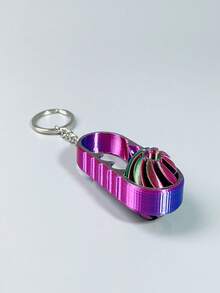 1pc Stress Relief Finger Spinner Spiral Fidget Toy Keychain, Dual-Color Swirl Design - Multicolor - View 13