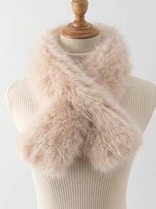 1pc Women's Autumn/Winter Faux Rabbit Fur Reversible Thick Warm Neck Warmer Scarf For Dress - Multicolor - View 6