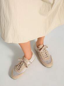 女士新款春夏秋季平底芭蕾舞鞋，柔软舒适轻便低跟奶奶鞋，时尚工作鞋，红色/黑色/酒红色平底鞋，女士休闲运动鞋，包头玛丽珍洛丽塔鞋，芭蕾舞鞋 - 卡其色 - 查看 3