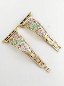 1pc Women's Fashion Hollow Flower Metal Watch Band, Compatible With Apple Watch 38mm 40mm 41mm 42mm 44mm 45mm 49mm S10 42mm S10 46mm, Palace Style Zinc Alloy Rhinestone Watch Band, Compatible With Series Ultra 2 S10 SE 9 8 7 SE 6 5 4 3, Fashion Accessory, Gift - Gold - View 2