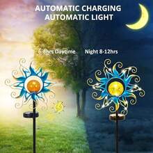 Solar Lights Outdoor Garden Decor, Blue Metal Sun Crackle Glass Globe Stake Waterproof 30LED Decorations Unique Gifts For Women,Mom,Outside, Patio,Lawn,Yard,Pathway-734997 - 陽光 - 查看 5