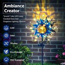 Solar Lights Outdoor Garden Decor, Blue Metal Sun Crackle Glass Globe Stake Waterproof 30LED Decorations Unique Gifts For Women,Mom,Outside, Patio,Lawn,Yard,Pathway-734997 - 陽光 - 查看 6