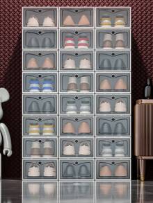 1/5 白色可折叠鞋盒和收纳盒，用于收纳网球鞋、高跟鞋和其他鞋子。可堆叠抽屉式搁架，带防尘翻盖。加厚透明可折叠家用鞋盒。 - 彩色 - 查看 9