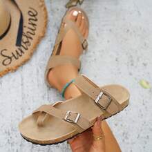 Double-Buckle Cork-Soled Sandals, Simple And Open-Toed, Suitable For Commuting Shopping And Outdoor Strolls, Easy To Control And Practical Choice