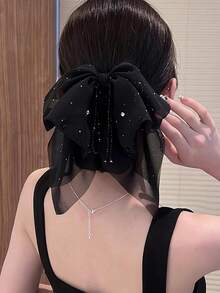 1件裝蝴蝶花卉印花素色髮夾，優雅公主風馬尾髮飾，聚酯纖維材質 - 彩色 - 查看 14