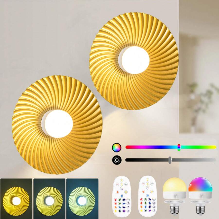 Battery Powered Wireless Wall Lamp, Rechargeable Gold Wall Light With Dimmable Bulb And Remote Control, 15 Color Changing Cordless Wall Sconce For Bedroom, Living Room, Hallway Decor