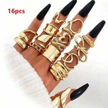 15pcs/Set Geometric Alloy Rings, Asymmetrical Hollow Decor, Women Simple Casual Or Festival Wear Finger Rings,Random Jewelry